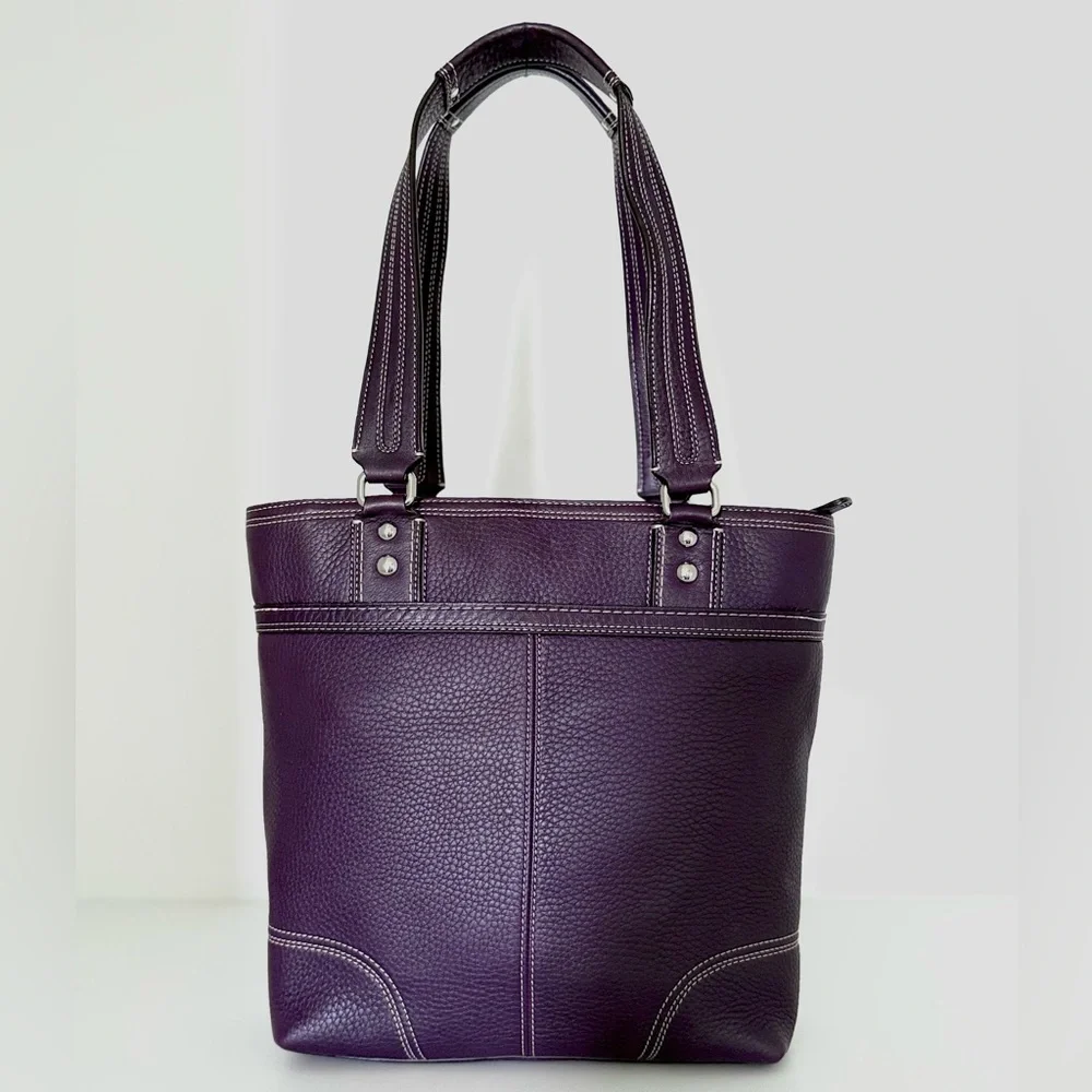 Vintage Coach Hamptons Turnlock Tote F13959 Plum Pebbled Leather - Picture 5 of 13